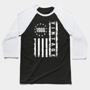 38 Years Old Gifts Vintage 1986 American Flag 38th Birthday Baseball T-Shirt